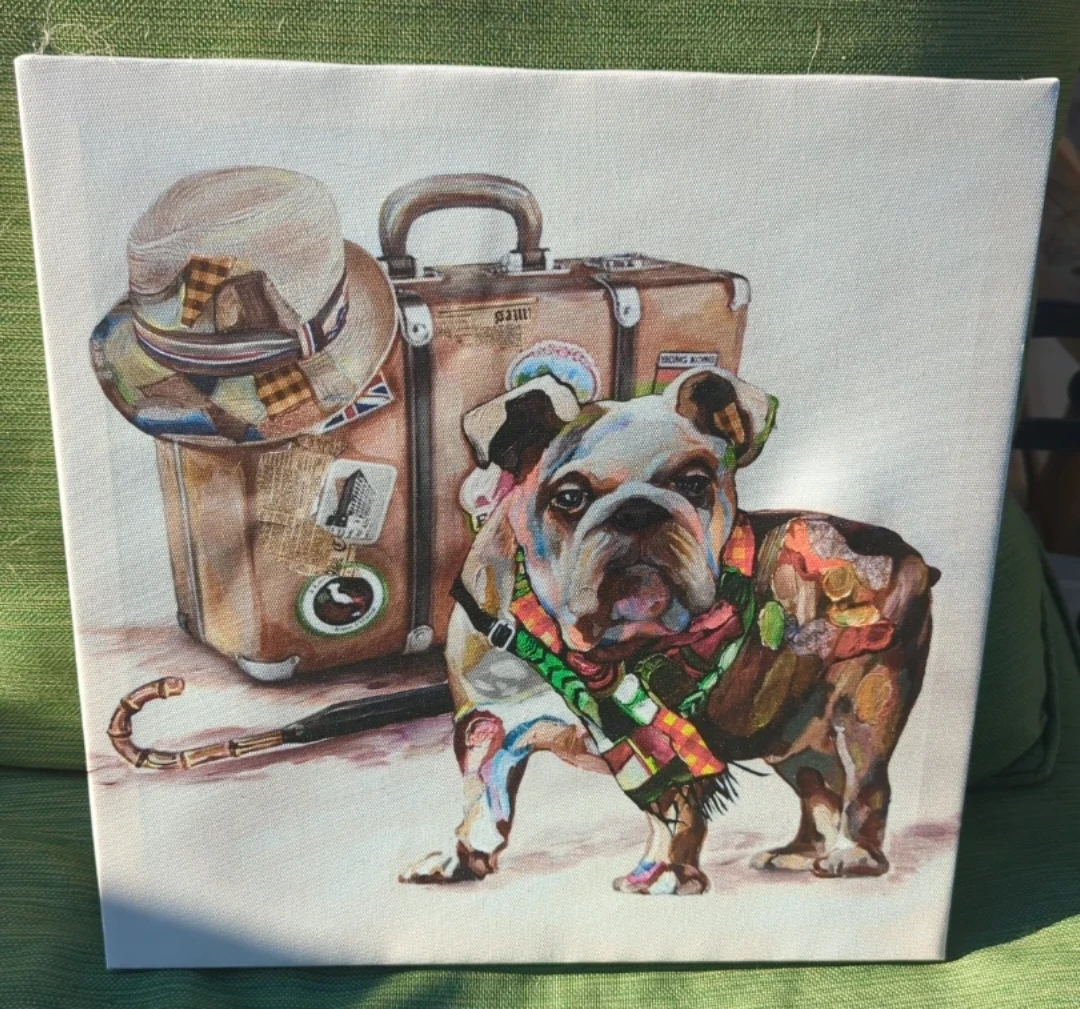 Canvas Wall Art Print - Bulldog with Suitcases