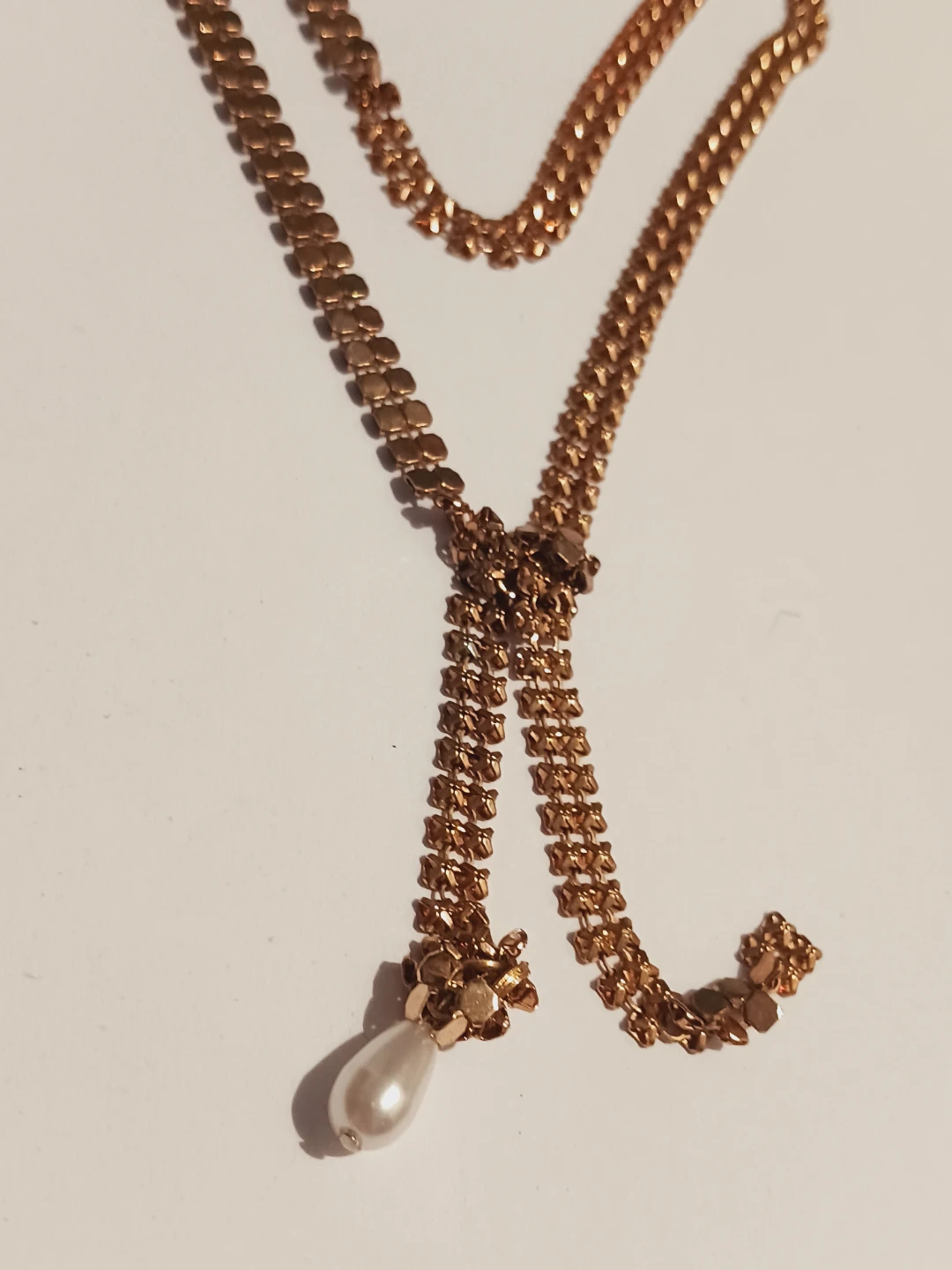 Gold Tone  Lariat Necklace with Pearl Drop - photo 2