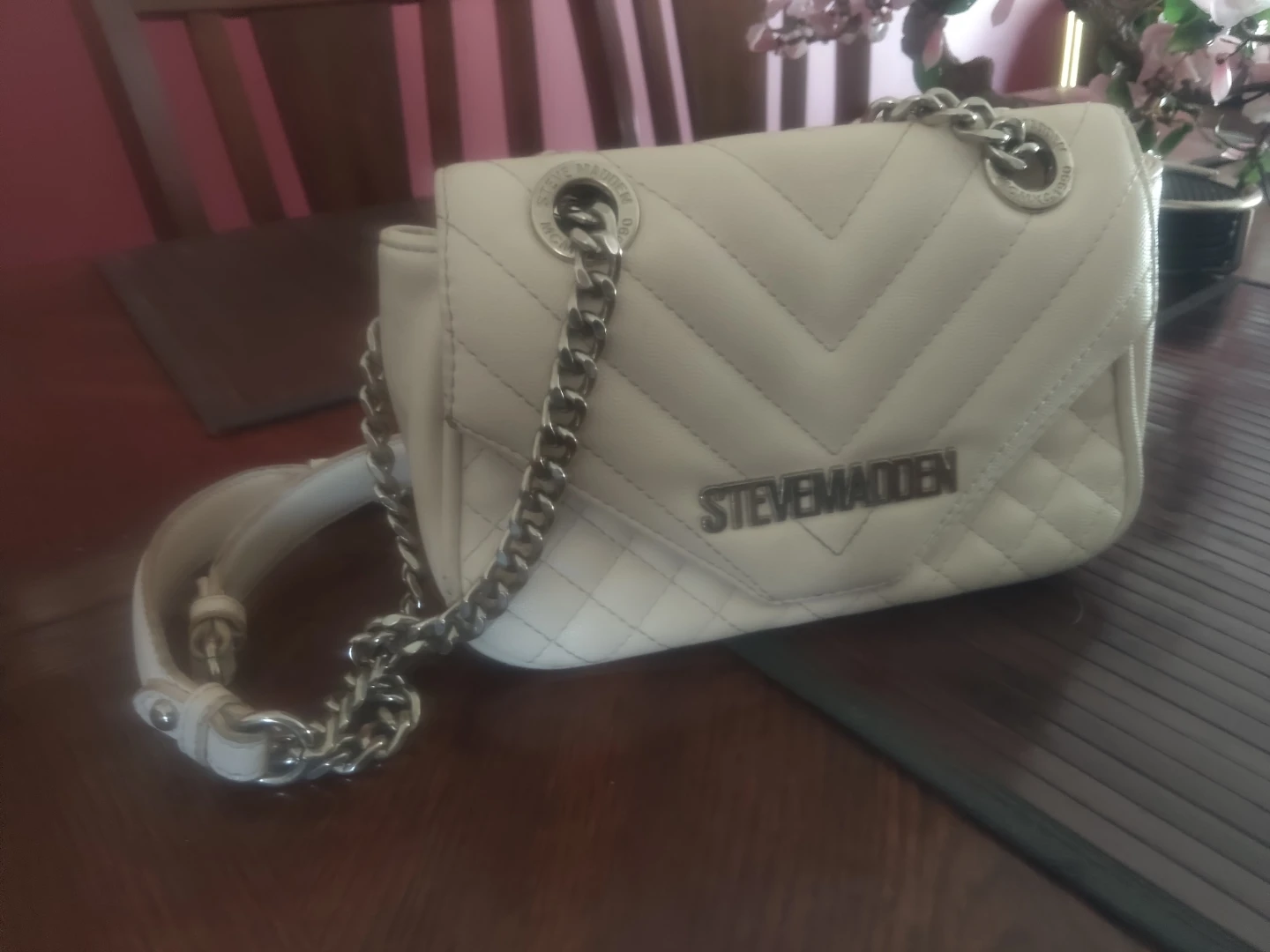 Steve Madden Cream Quilted Chain Shoulder Bag