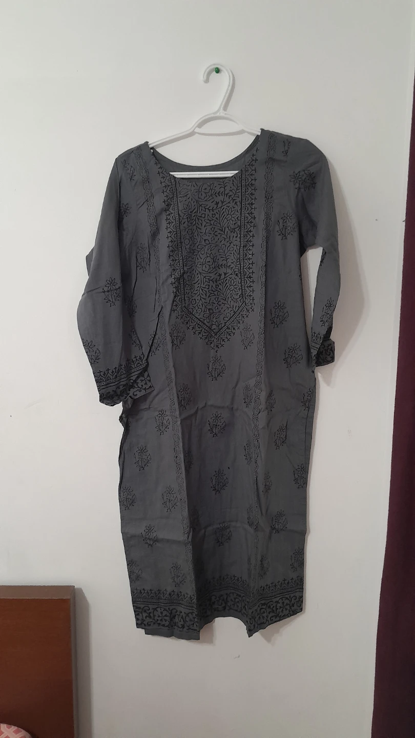 Grey 2 Pc Lawn Suit with Block Print Gulahmed