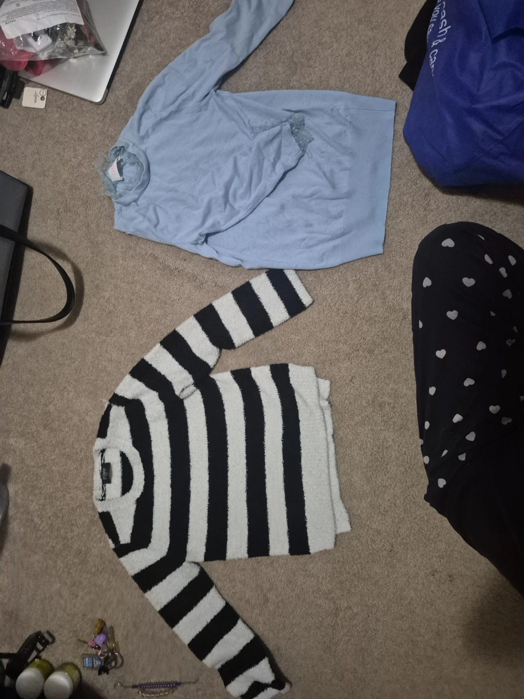 Blue and Black Striped Fuzzy Sweater Bundle