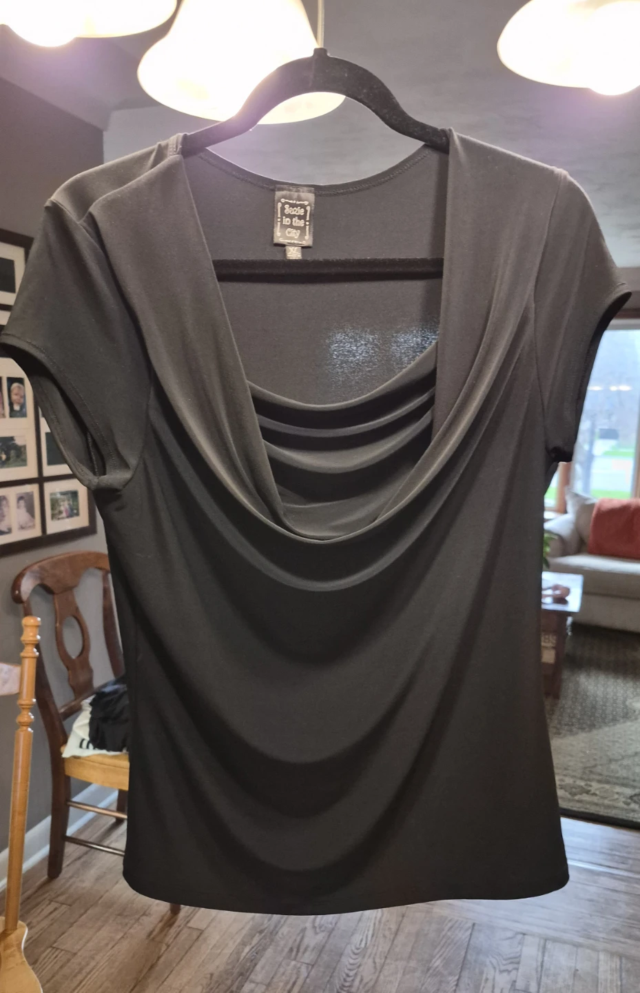 Suzie in the City Black Draped Neck T-Shirt XL - photo 2