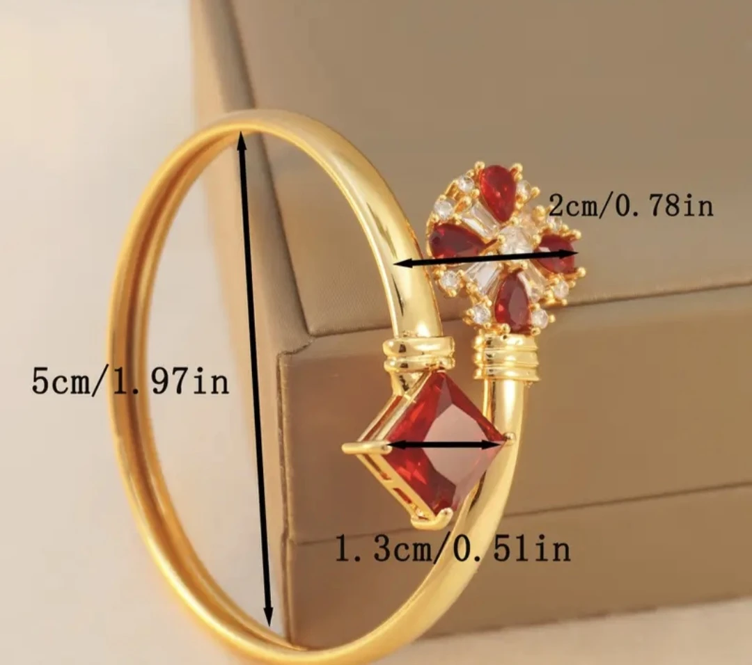 Gold Tone Bangle Bracelet with Red and Clear Stones - photo 3