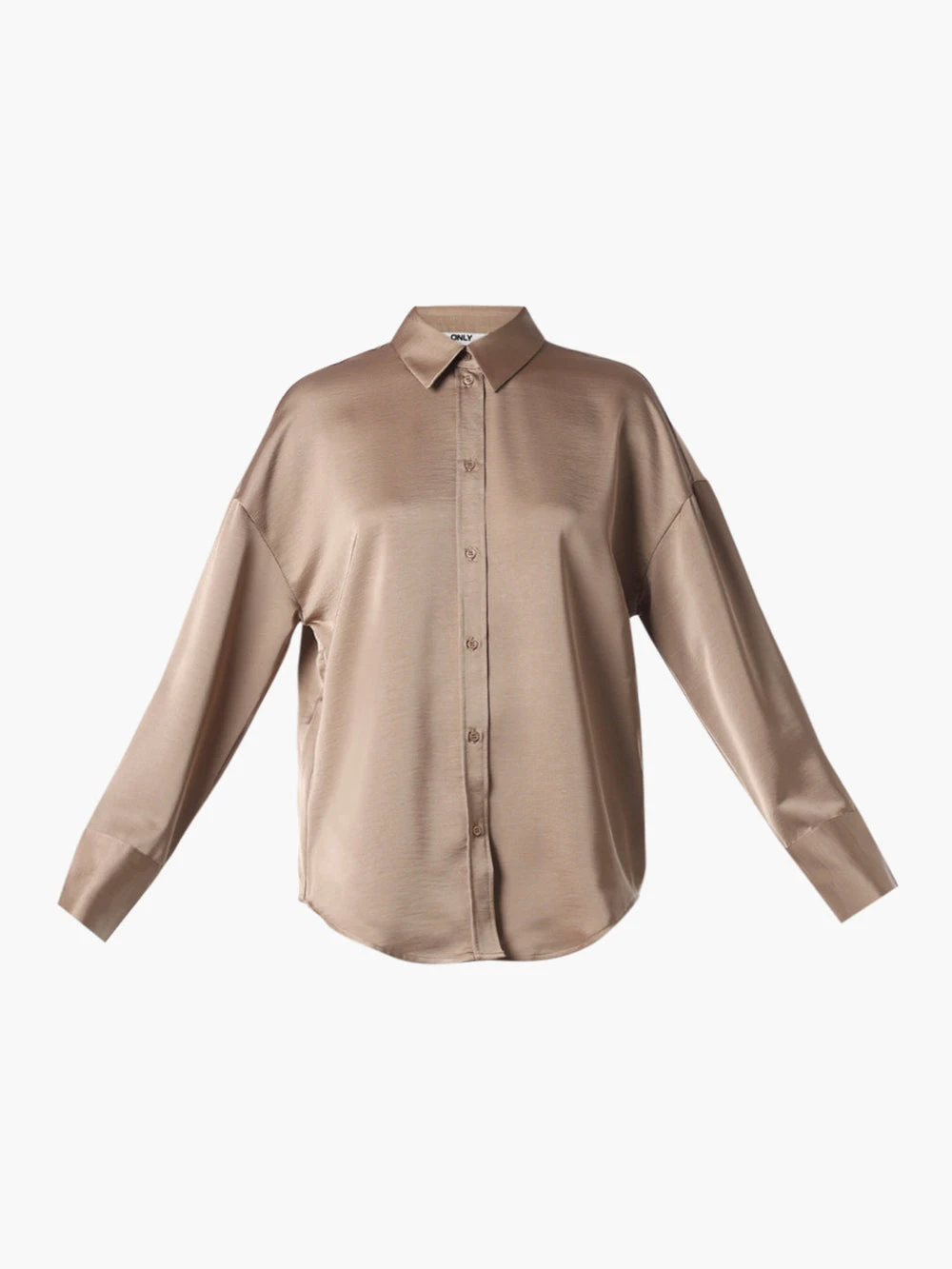 ONLY Women's Satin Button-Up Shirt - Taupe XS