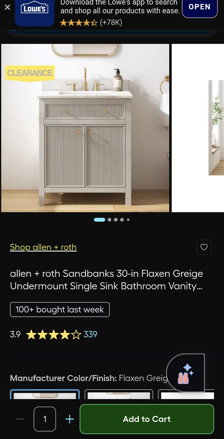 Allen + Roth Sandbanks 30-in Flaxen Greige Bathroom Vanity - photo 3