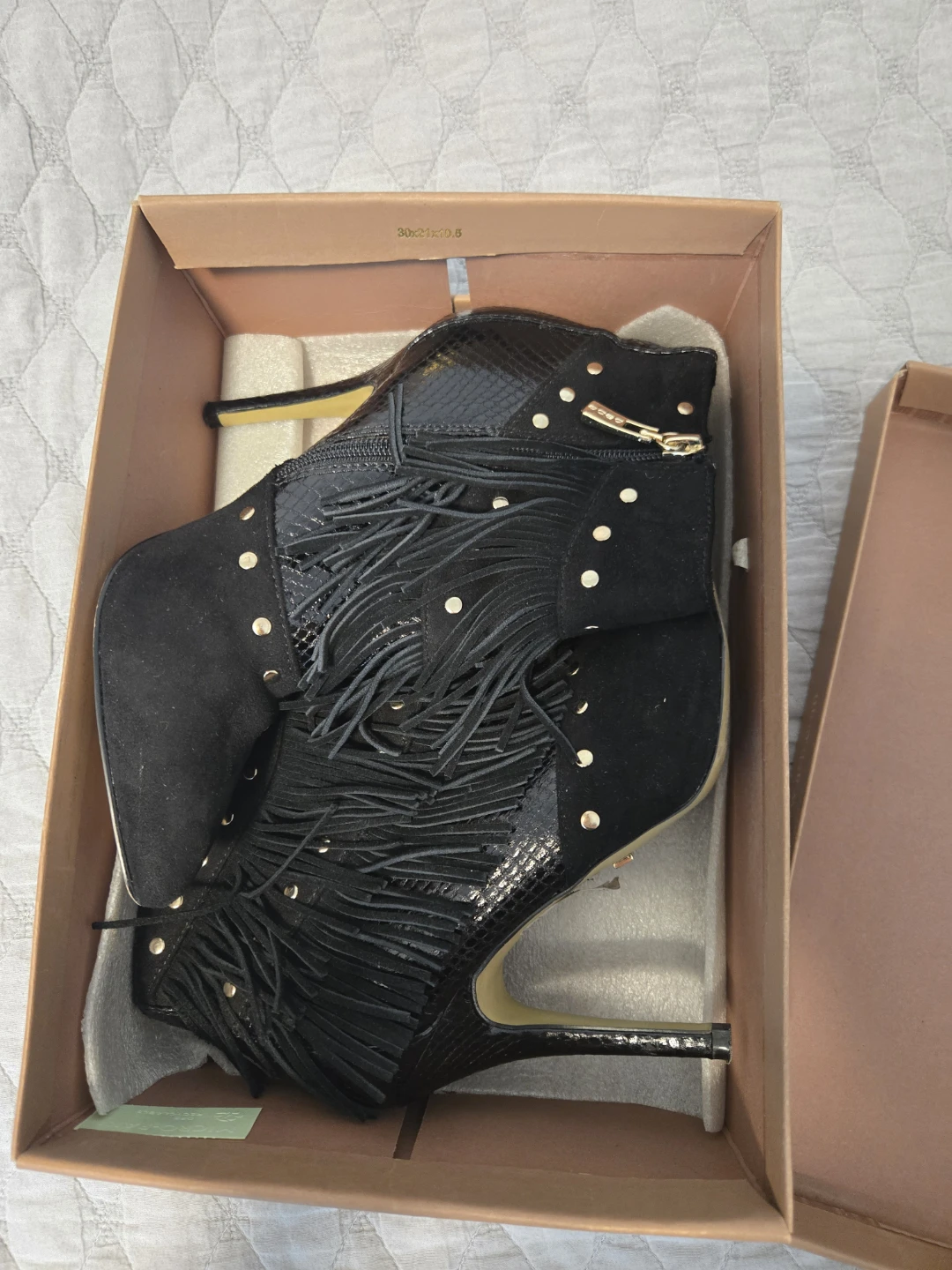 Bebe Black Suede Fringe Studded Ankle Boots - photo 3