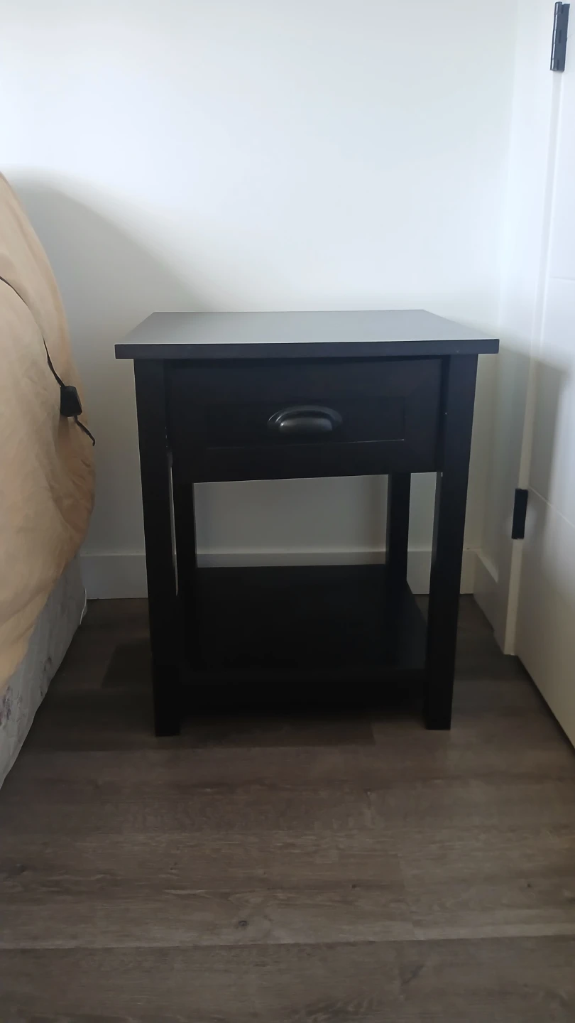 Black Nightstand with Drawer and Shelf