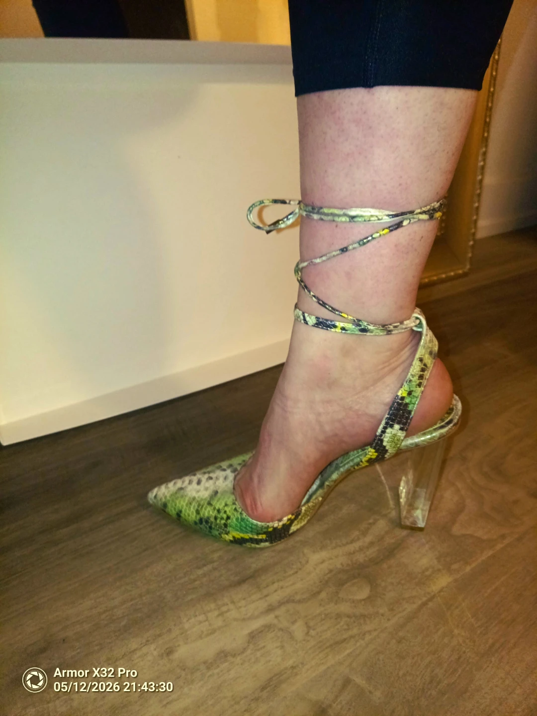 Women's Snakeskin Print Lace-Up Heels - photo 2
