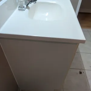 White Vanity with Sink and Mirror