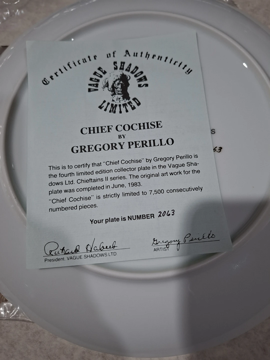 Chief Cochise Collector Plate by Gregory Perillo - photo 3