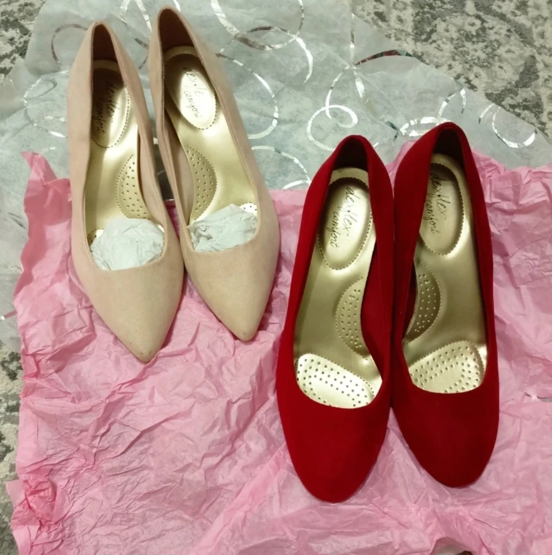 DexFlex Comfort Heels - Red & Nude