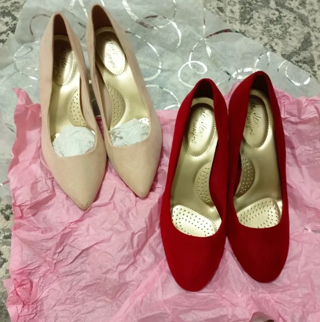DexFlex Comfort Heels - Red & Nude
