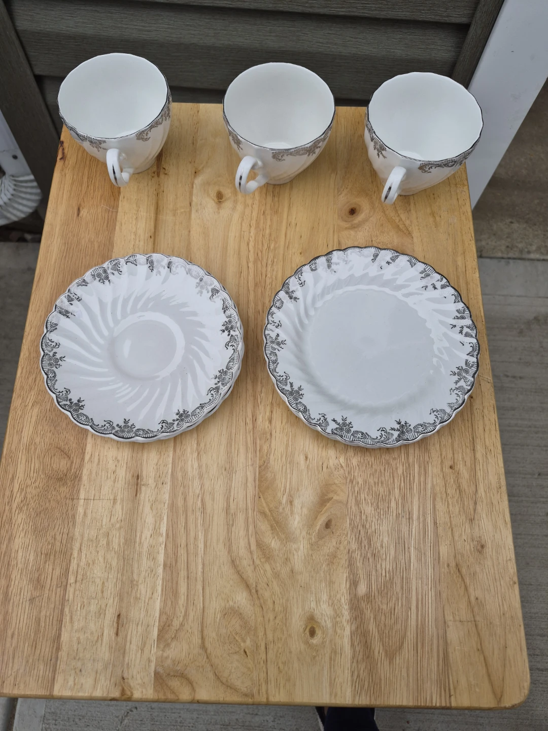 Set of 3 White Teacups with Saucers