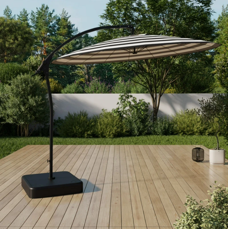 HOMETRENDS 10 ft. Round Offset Shanghai Patio Umbrella with Base