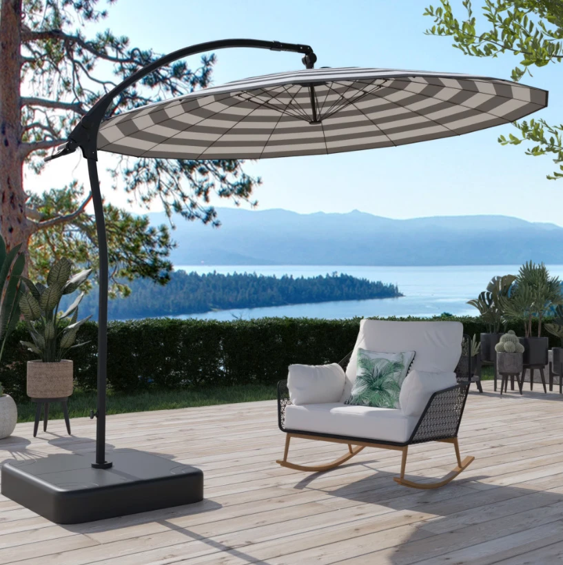 HOMETRENDS 10 ft. Round Offset Shanghai Patio Umbrella with Base - photo 2