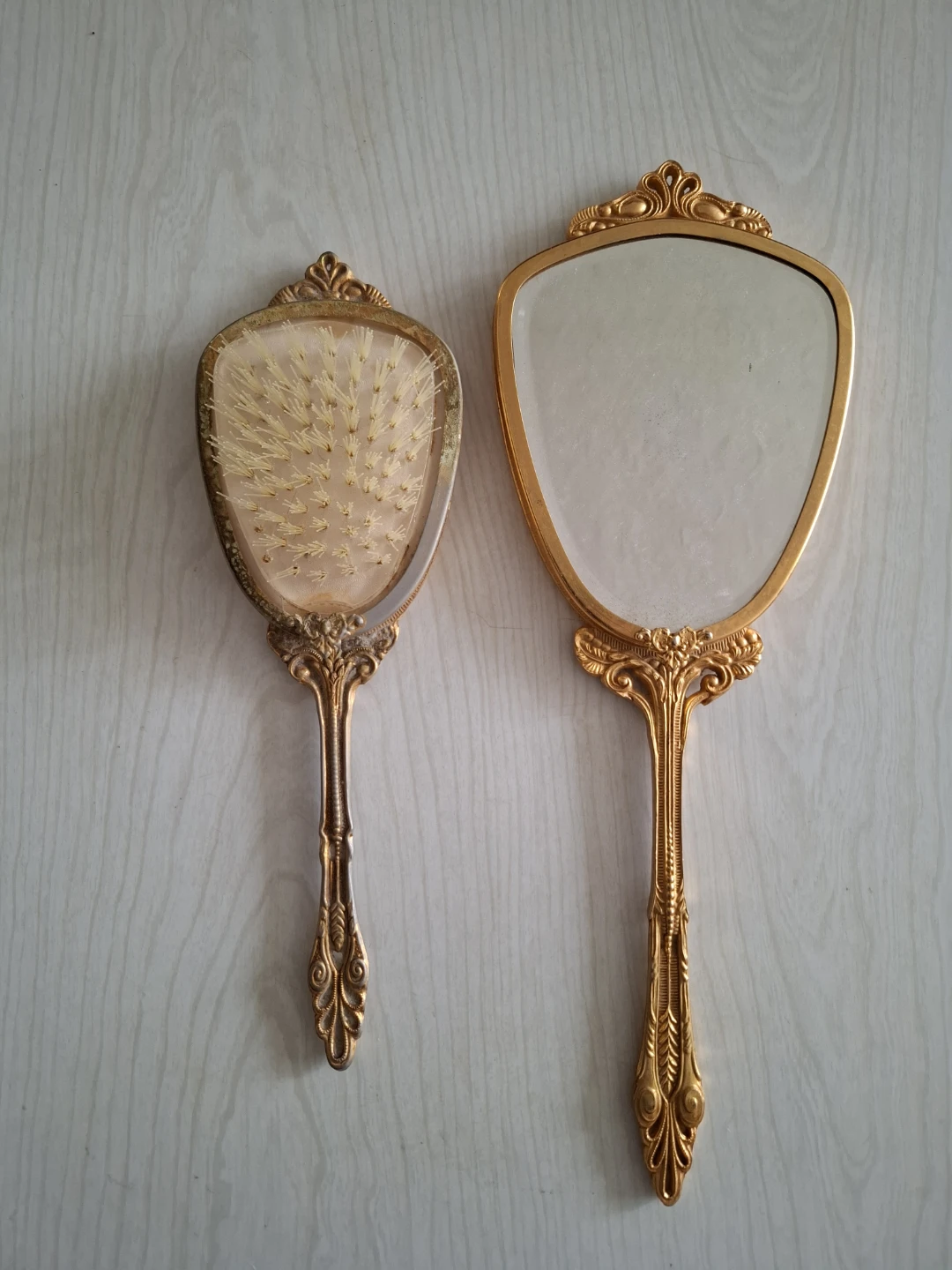 Vintage Vanity Set - Hand Mirror and Brush
