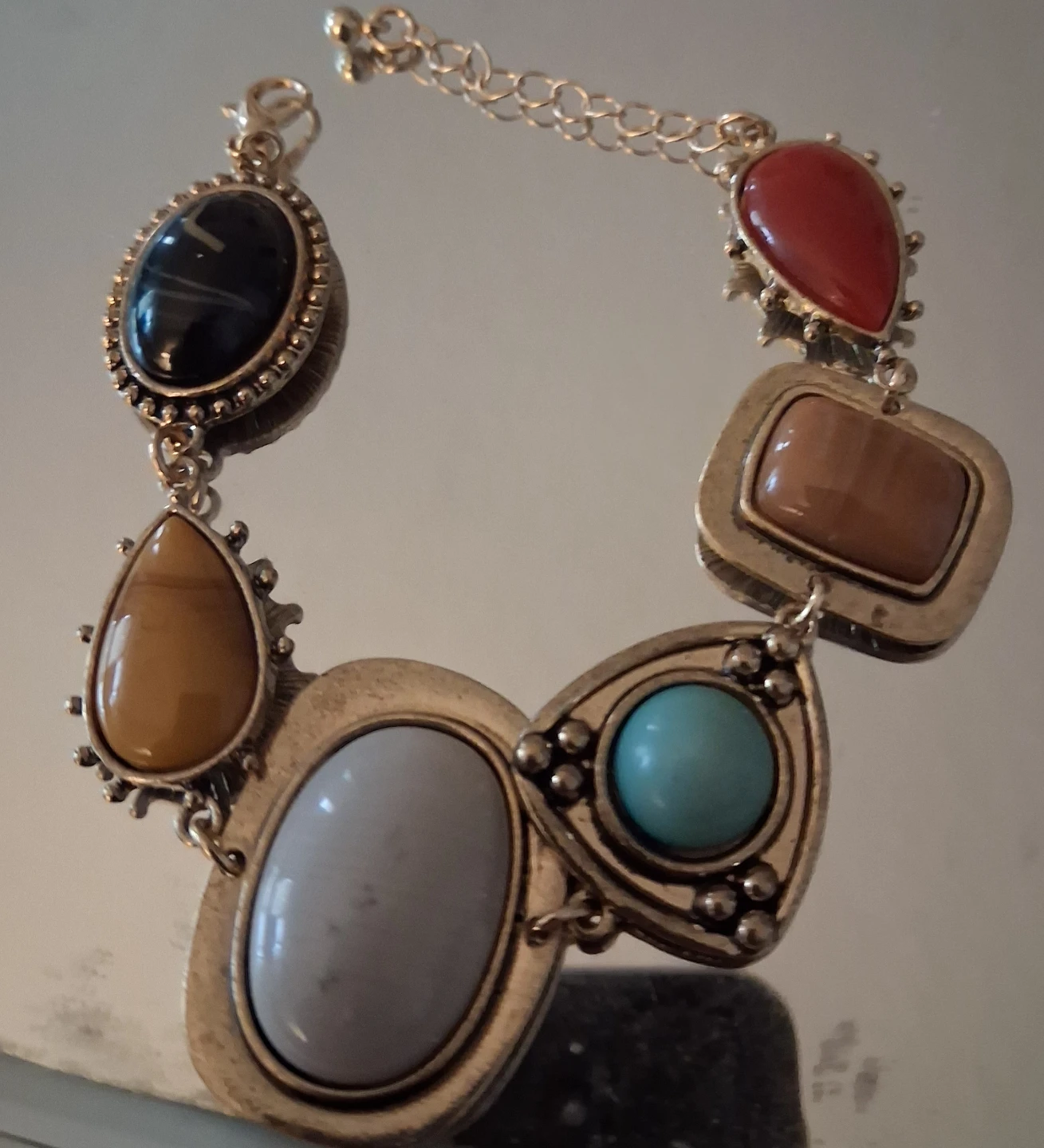 Assorted Gemstone Charm Bracelet