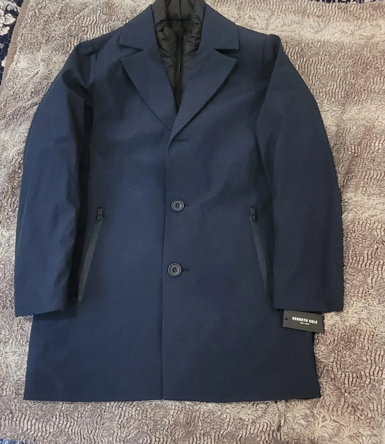 Kenneth Cole Navy Blue Trench Coat with Inner Puffer Vest