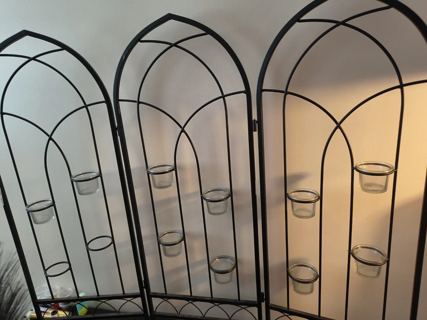 Black Metal Trellis Votive Candle Holder Screen