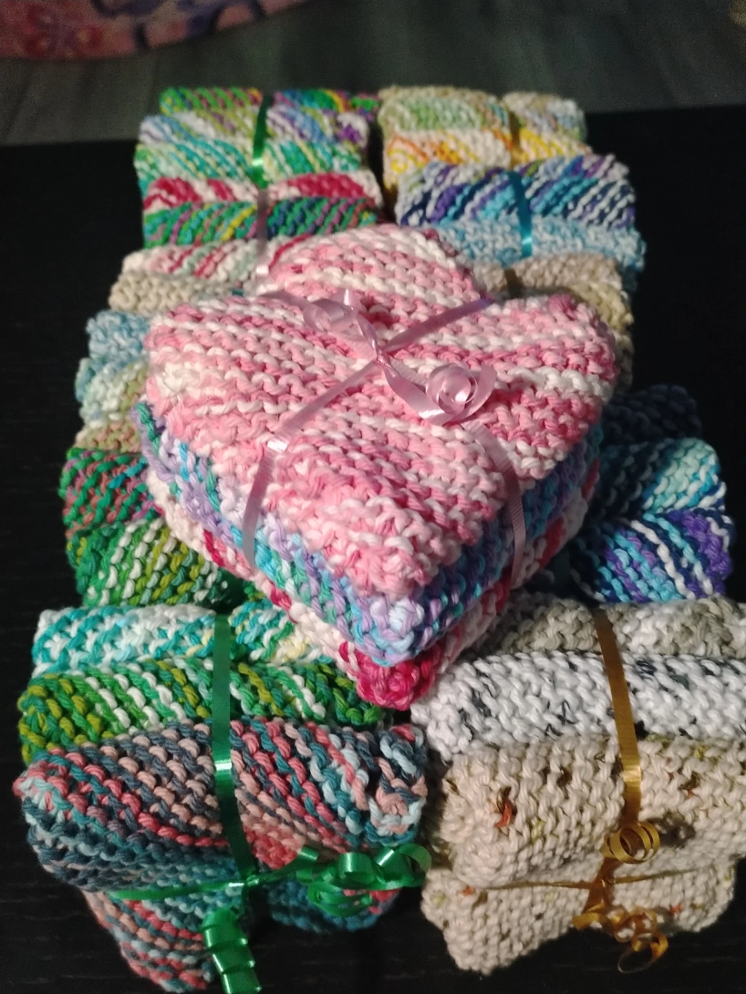 Hand-Knitted dishcloths.