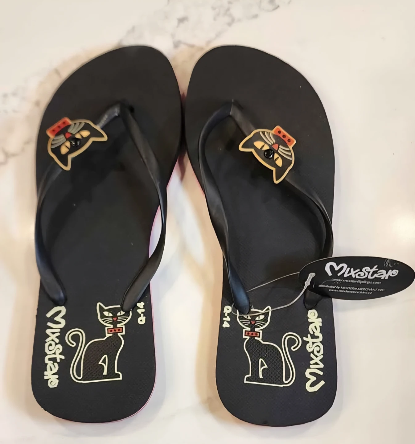 Mixstar Black Flip Flops with Cat Design - New