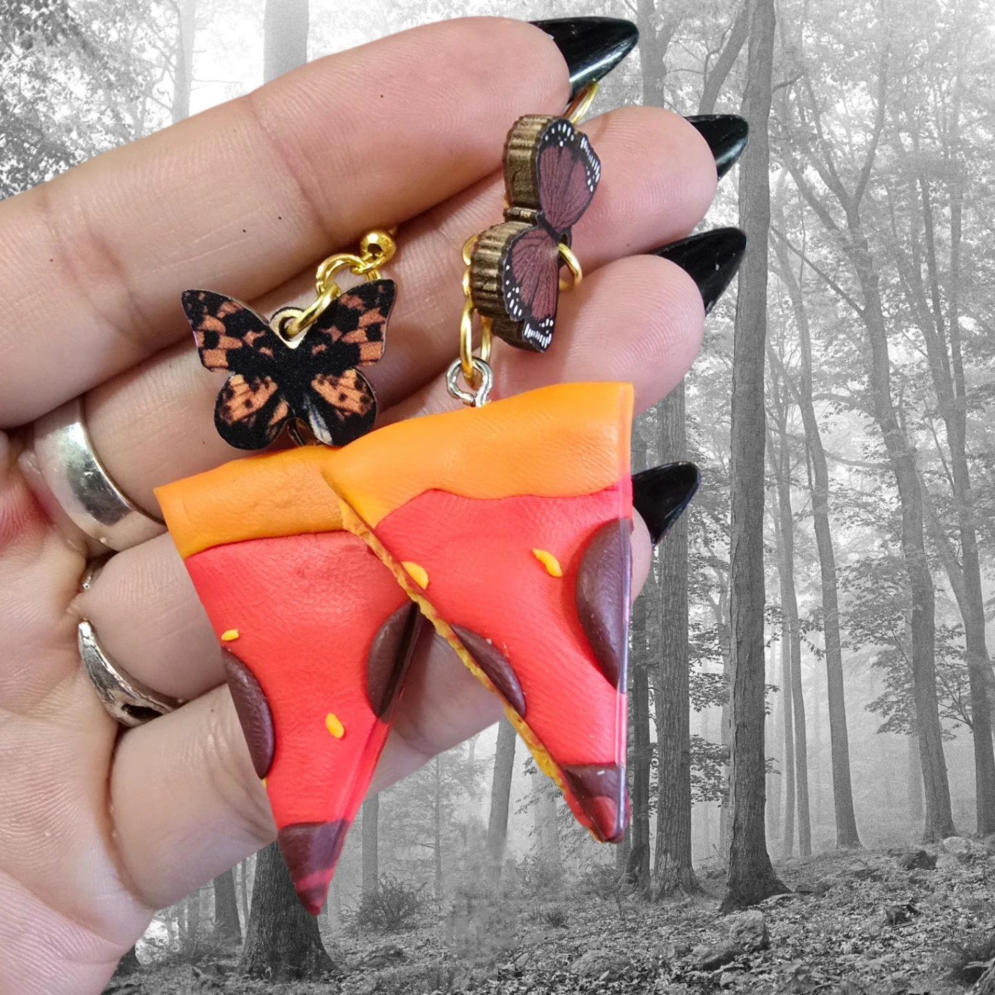 Handmade Pizza Slice & Butterfly Earrings - photo 3