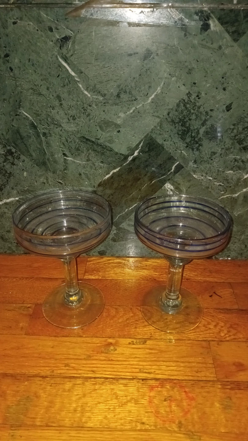 Set of 4 Blue Striped Margarita Glasses