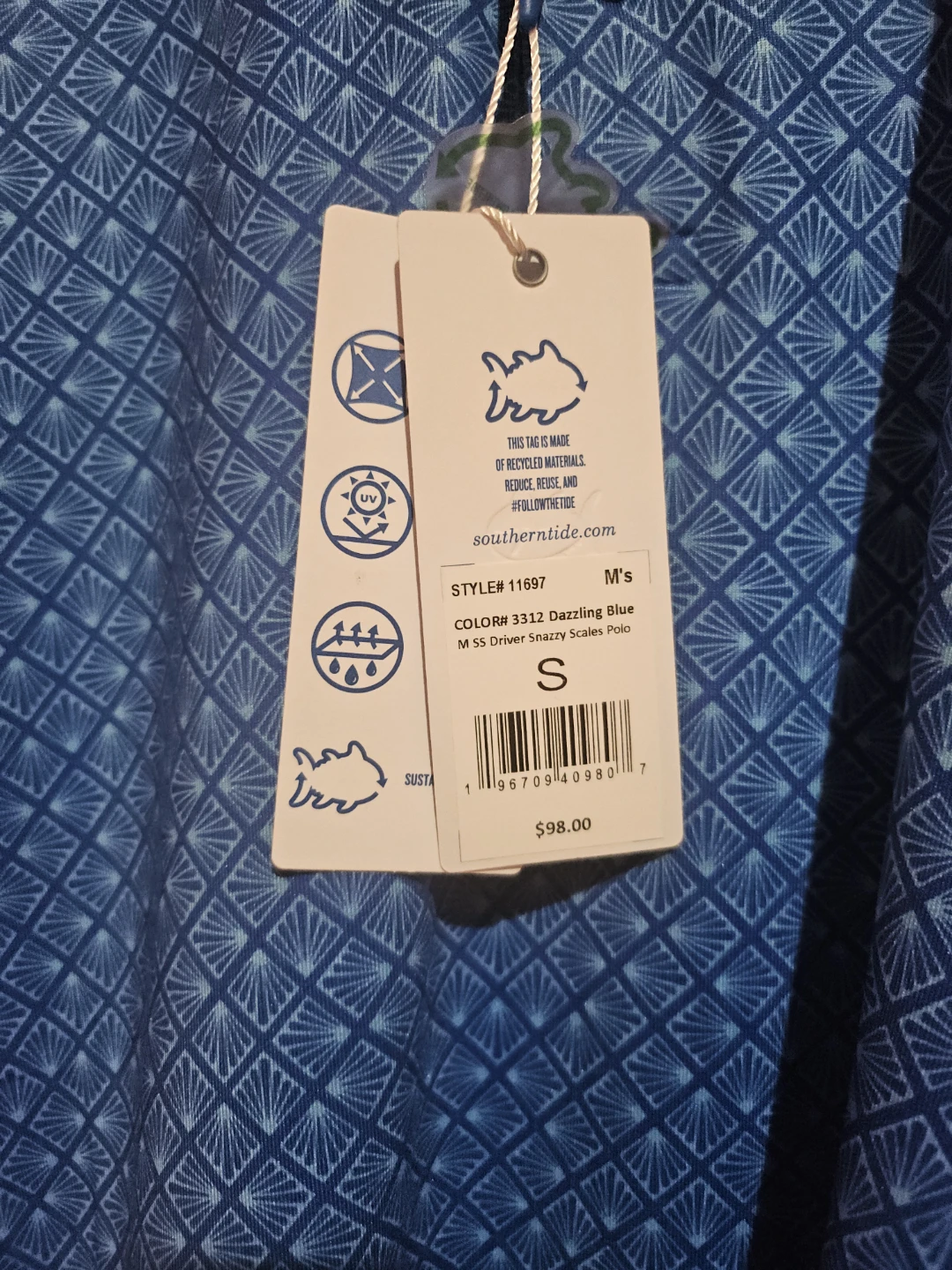 Southern Tide "Dazzling Blue" Short Sleeve Polo Shirt - Size S - photo 2
