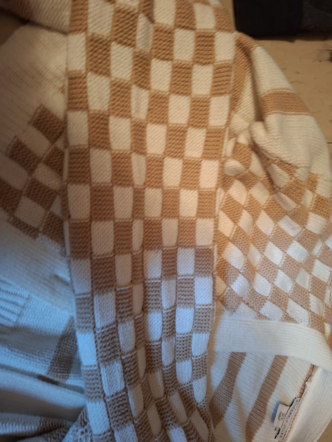 Sincerely Jules Cardigan - Beige & White Checkered/Striped - XS - photo 3