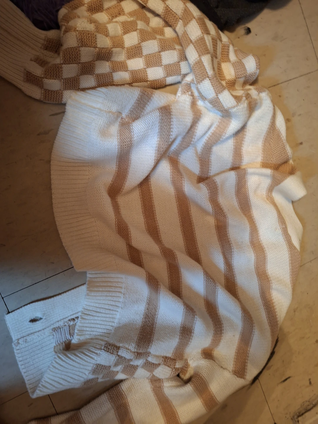 Sincerely Jules Cardigan - Beige & White Checkered/Striped - XS - photo 4