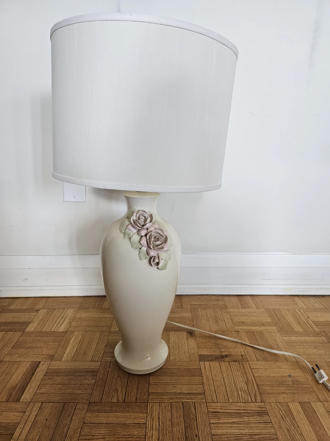 Ceramic Table Lamp with Rose Appliqués