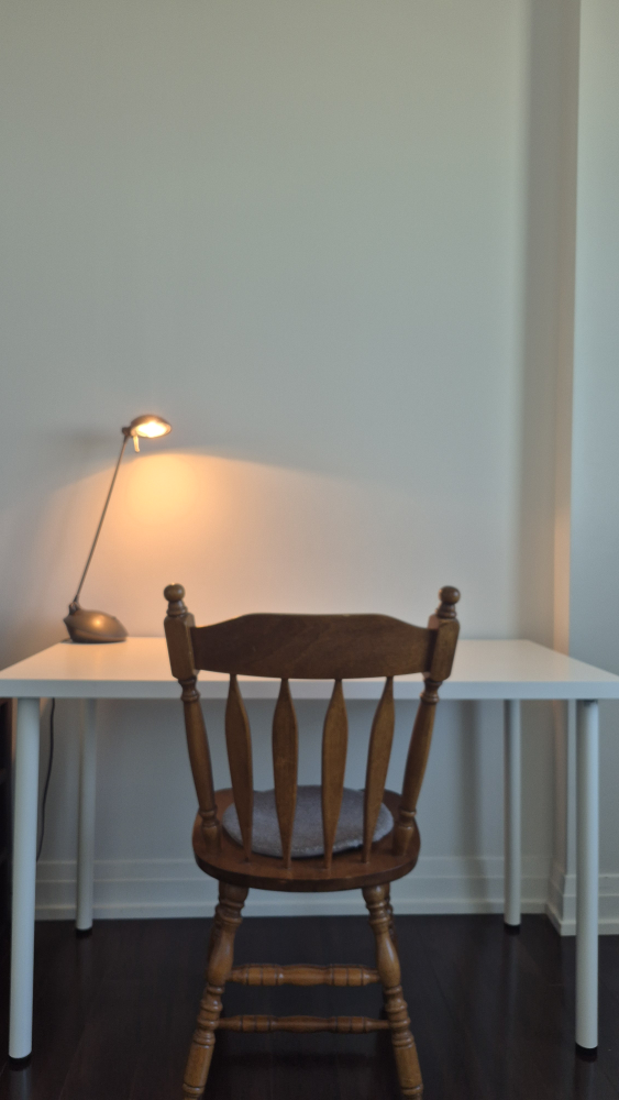 White IKEA Desk+ wooden chair