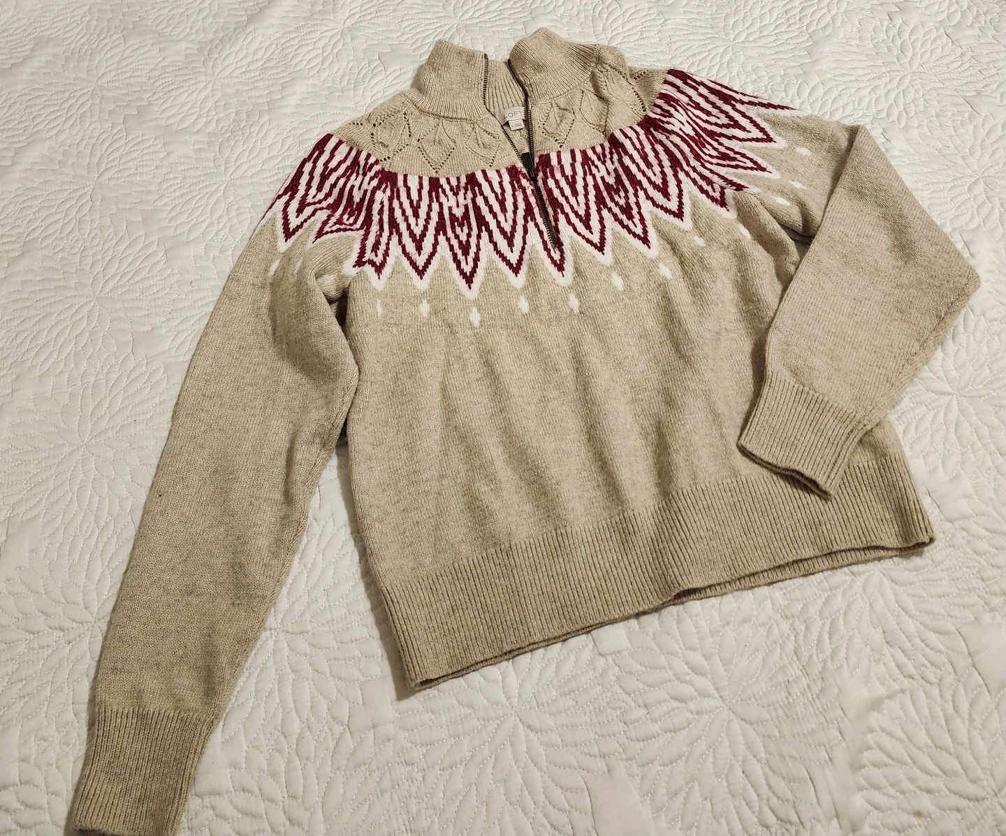 LOFT Women's Fair Isle Quarter Zip Sweater Size S