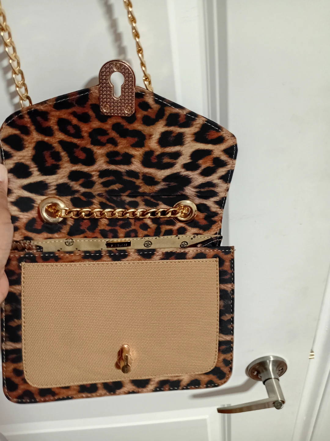Leopard Print Shoulder Bag with Gold Chain - photo 3