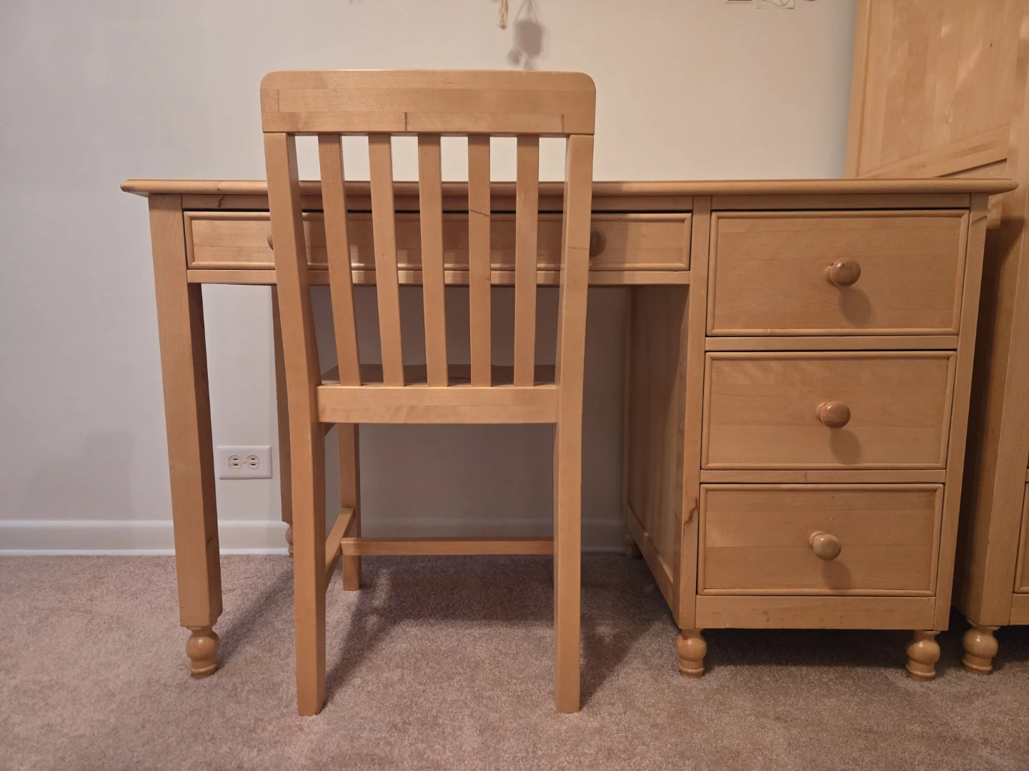 Wooden Desk with Drawers and Chair