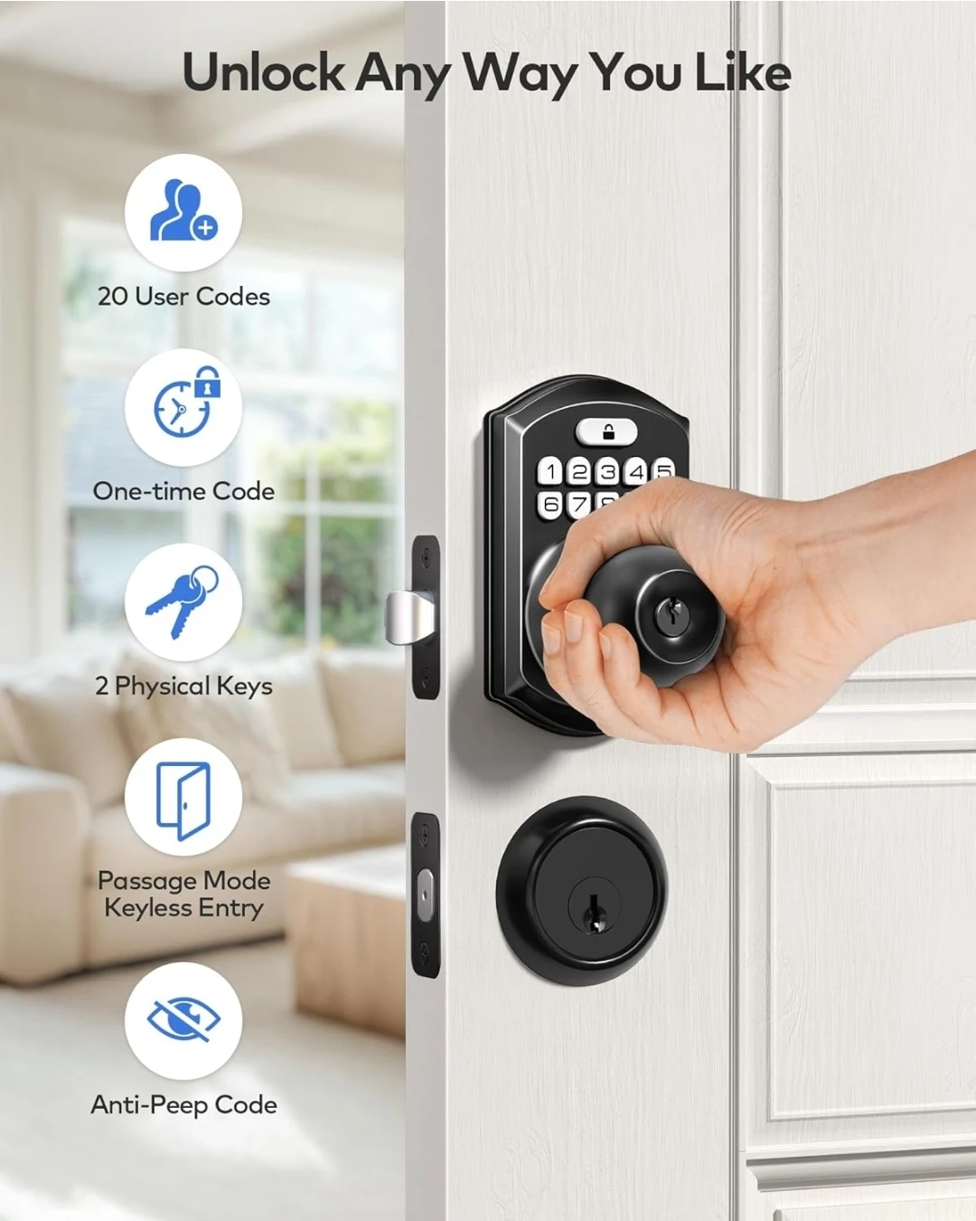 TEEHO TE003 Keyless Entry Smart Door Lock - Matte Black - photo 3
