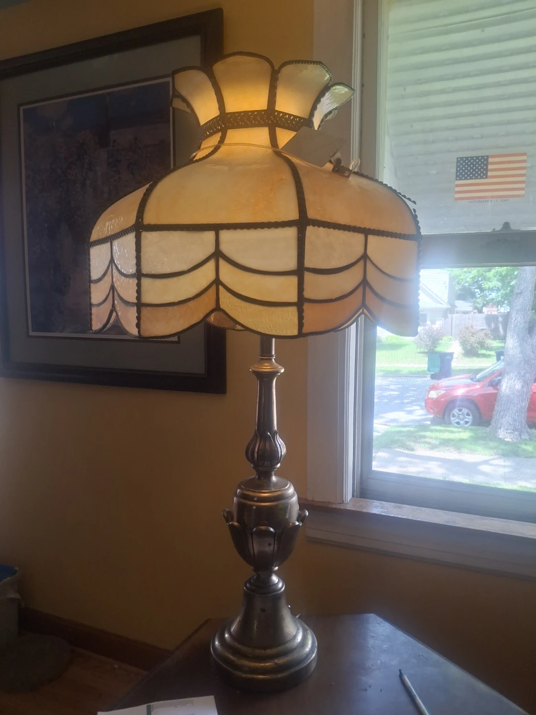 Vintage Stained Glass brass ////Table Lamp! Absolutely beautiful - photo 5