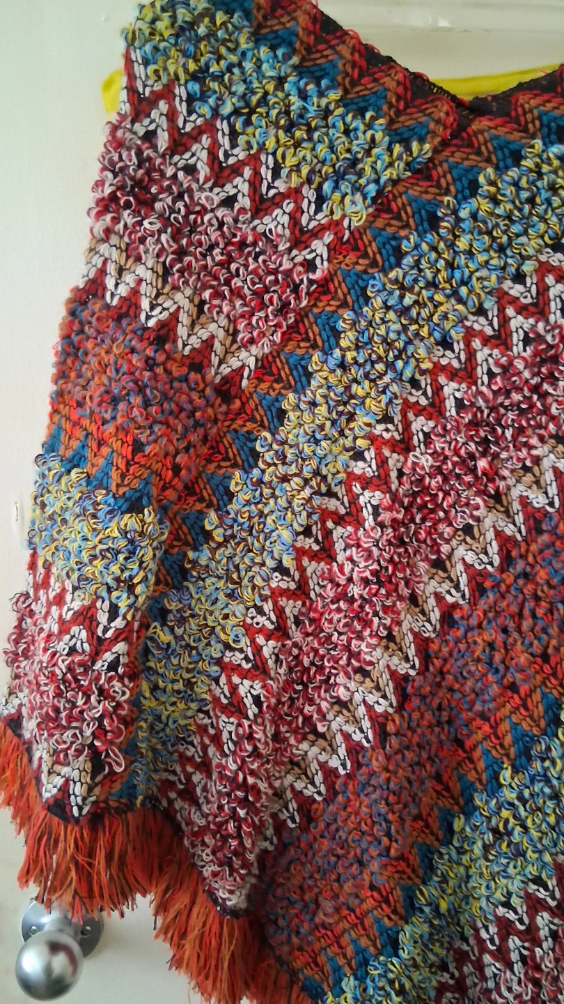 Textured Crochet Poncho with Fringe