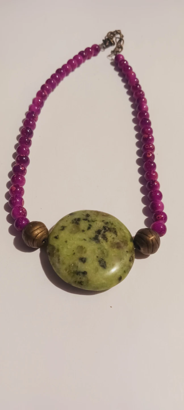Green Stone Pendant with purple stone beads - photo 2