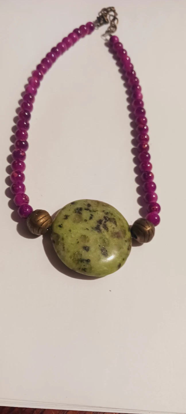 Green Stone Pendant with purple stone beads - photo 3