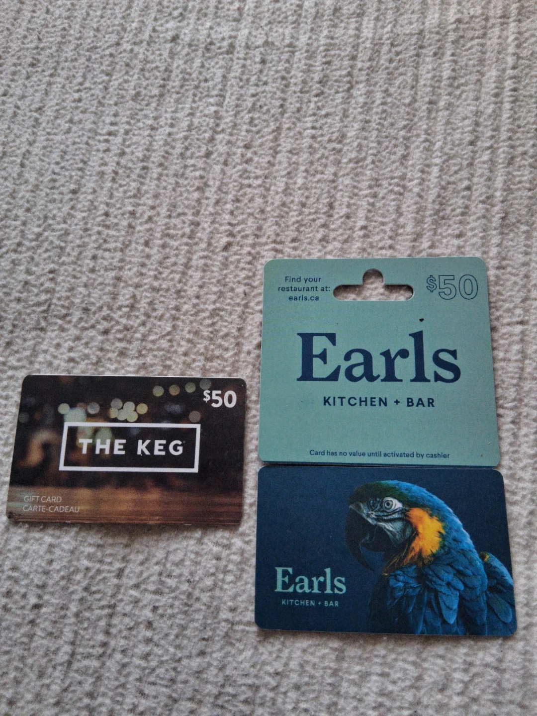 The Keg $50 Gift Card and Earls $50 Gift Card