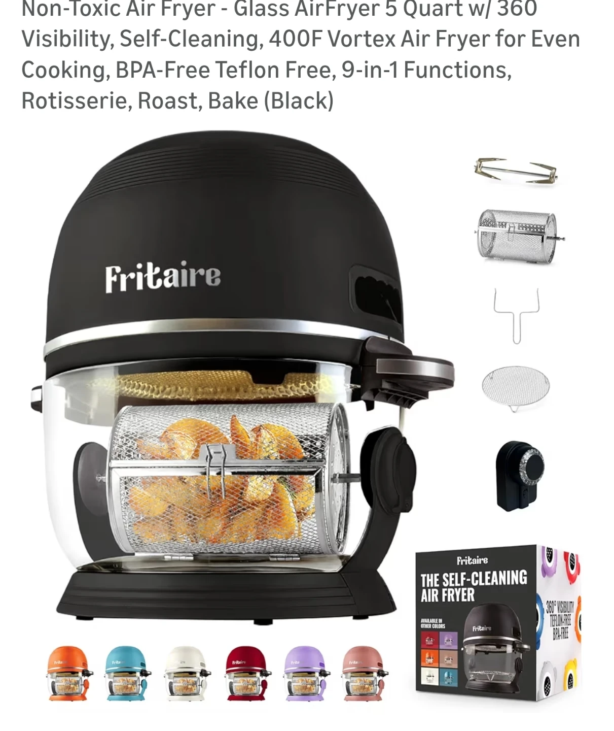 Glass Air Fryer 5 Quart Rotisserie Tumbling Basket 6339
