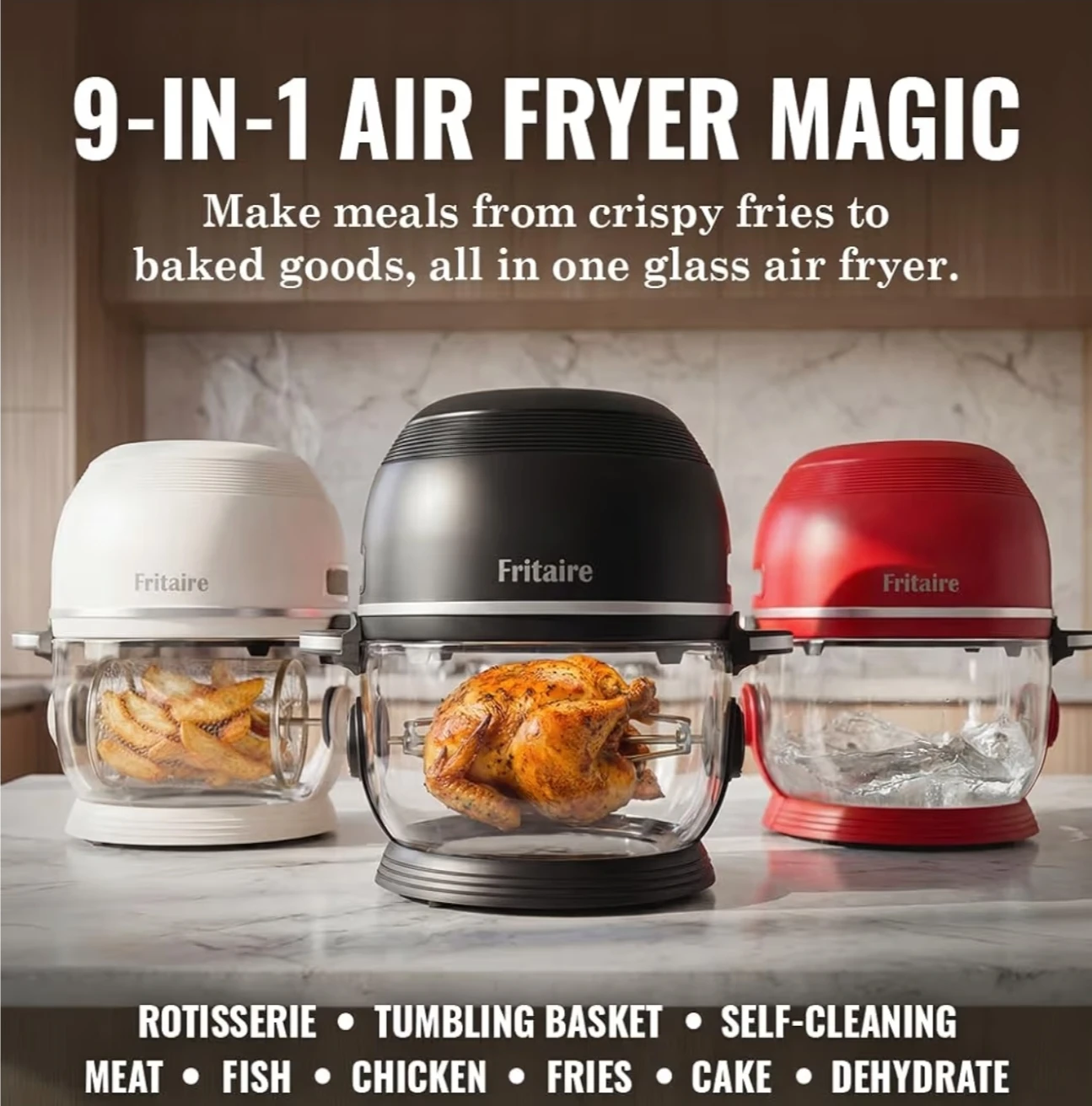 Glass Air Fryer 5 Quart Rotisserie Tumbling Basket 6339 - photo 2