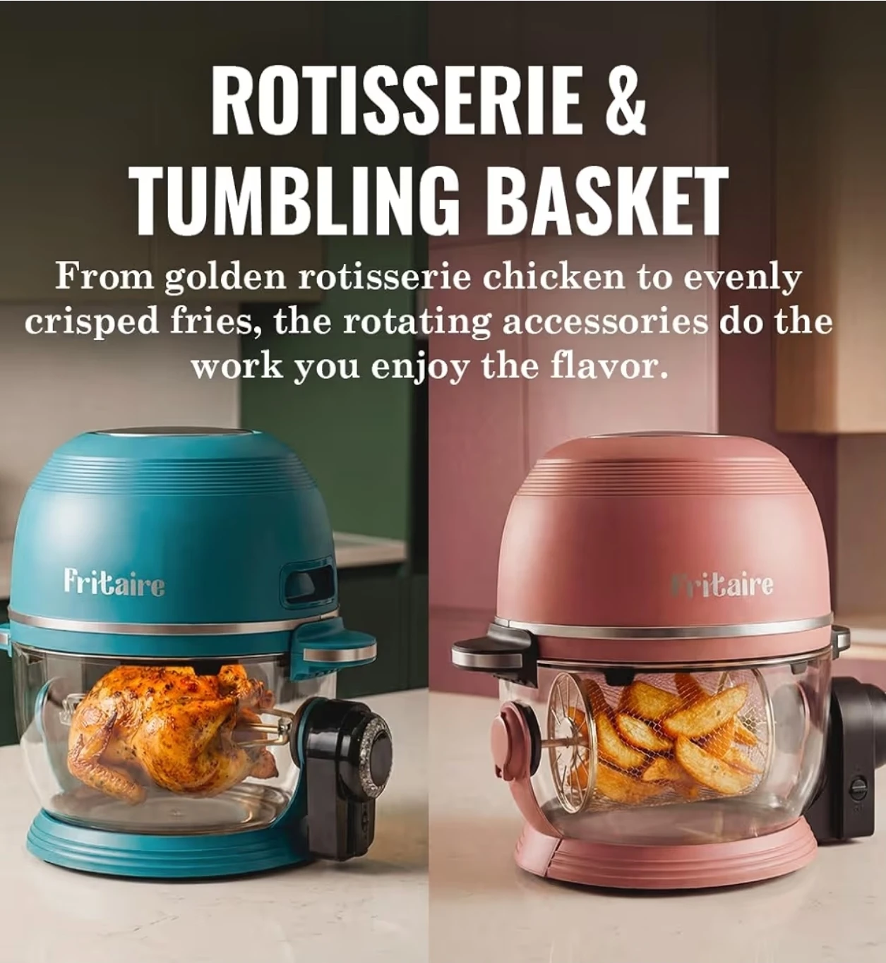 Glass Air Fryer 5 Quart Rotisserie Tumbling Basket 6339 - photo 3