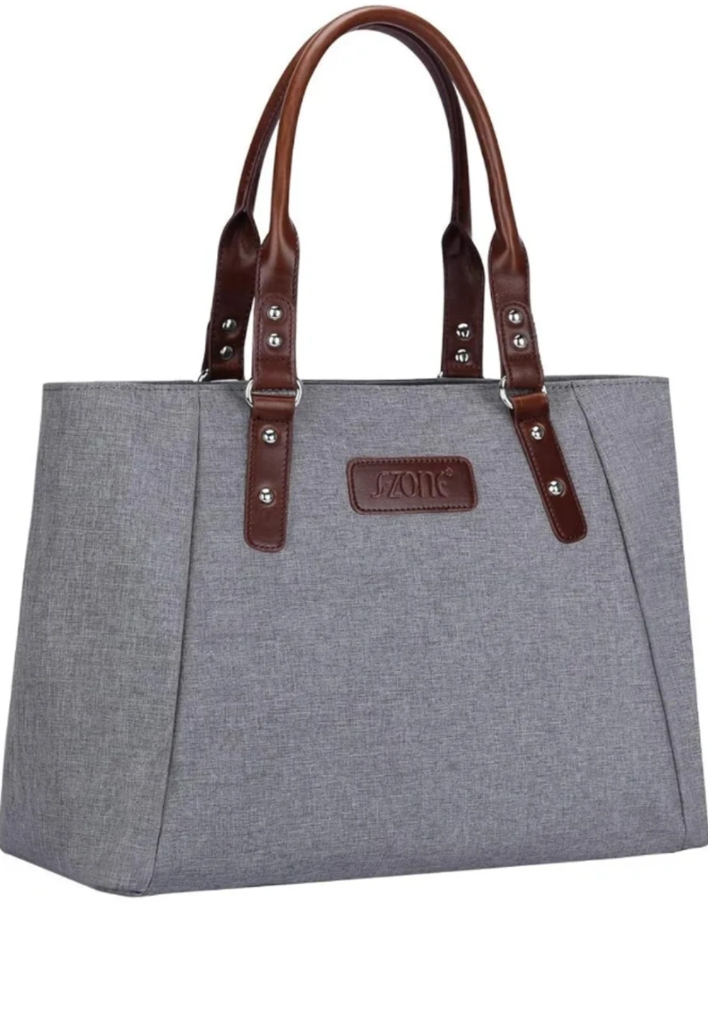 Grey Tote Bag with Brown Faux Leather Handles