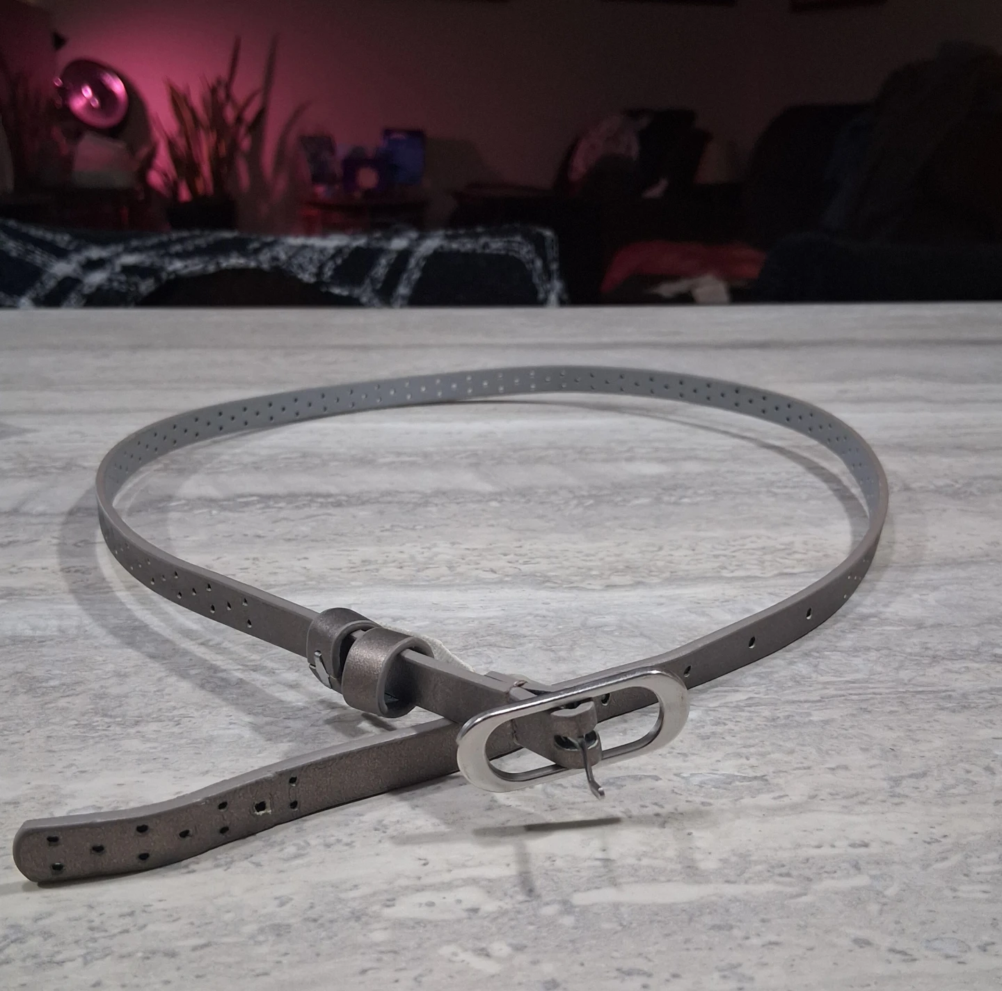 Gray Skinny Belt with Silver Buckle