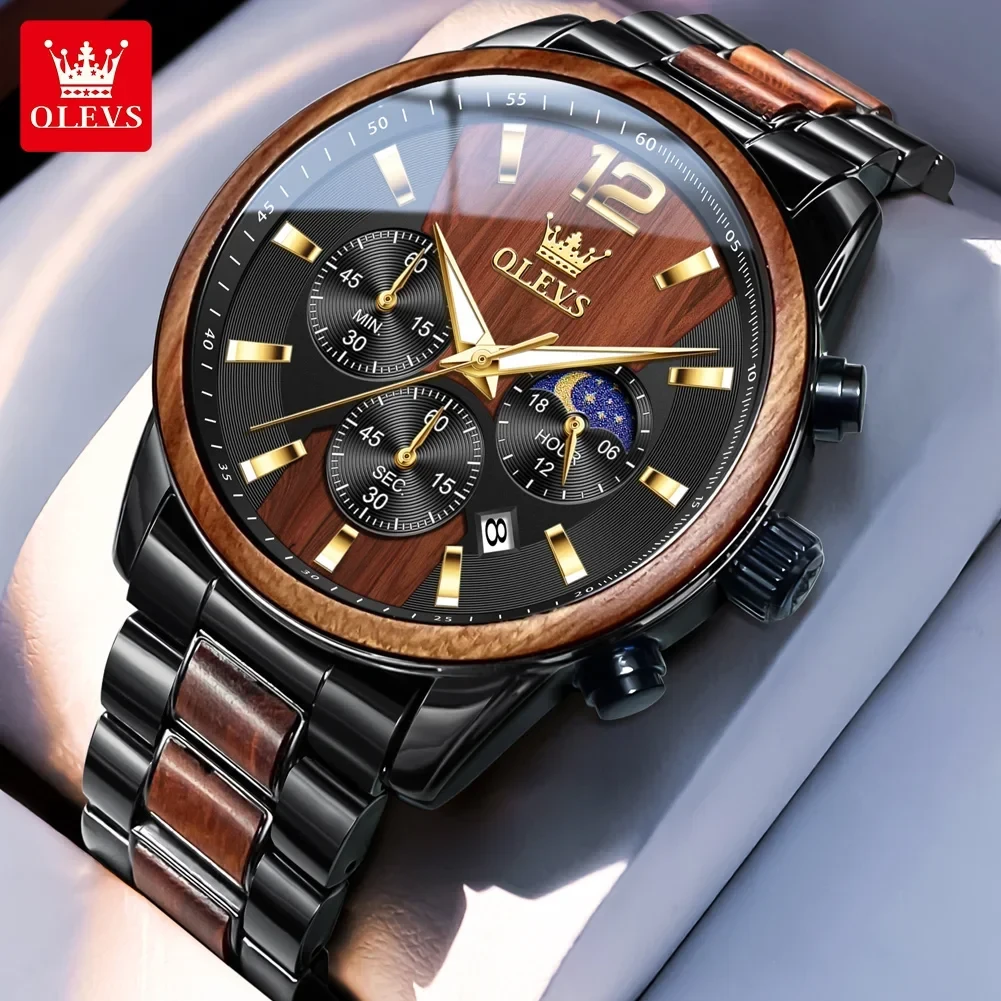 OLEVS Men's Wood Grain Chronograph Watch