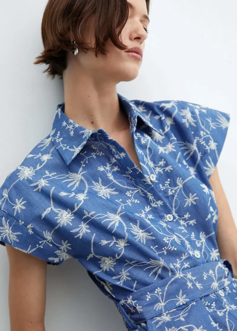 Mango Blue Embroidered Short Romper XS