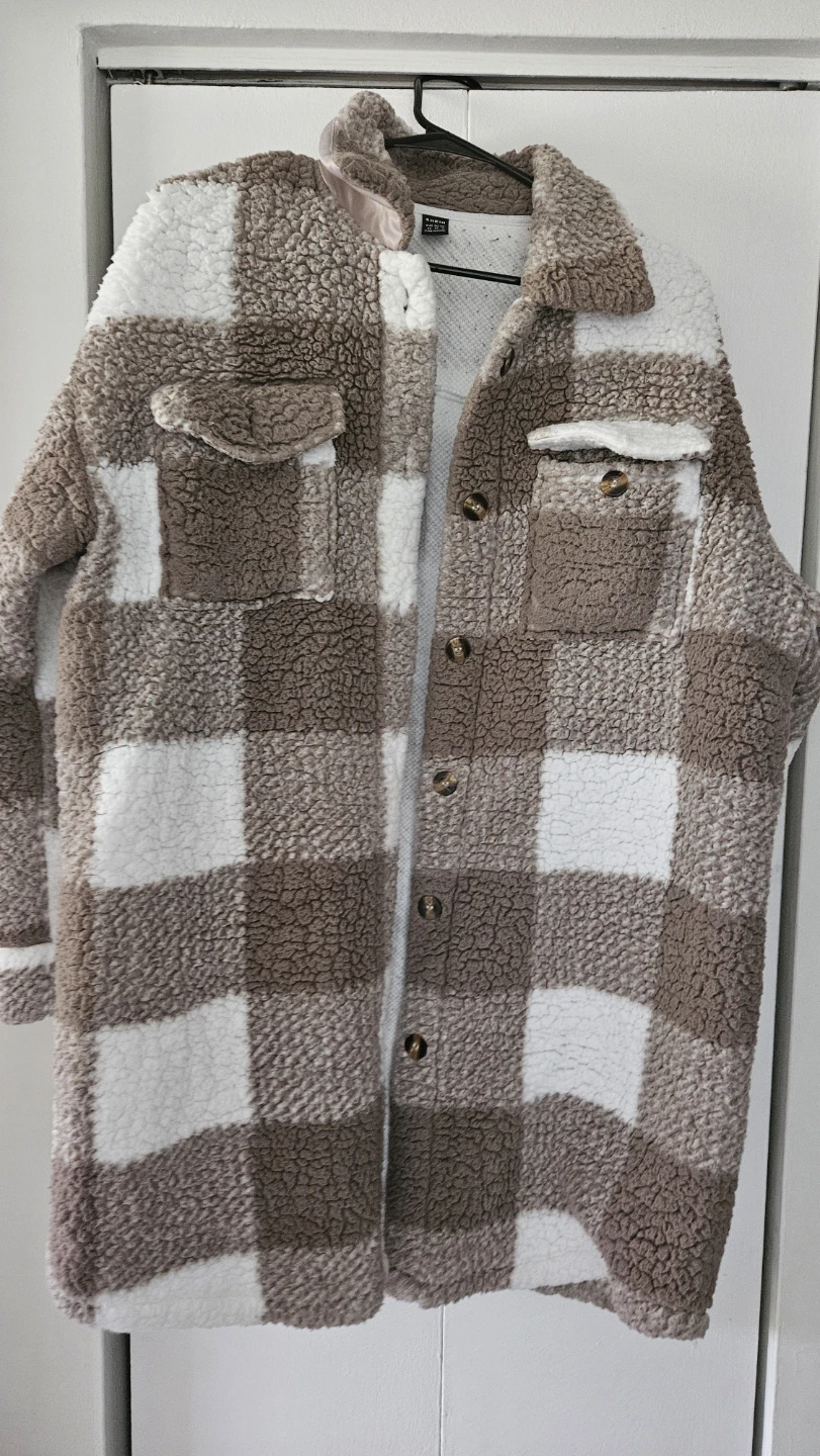 SHEIN Buffalo Check Sherpa Shacket XS