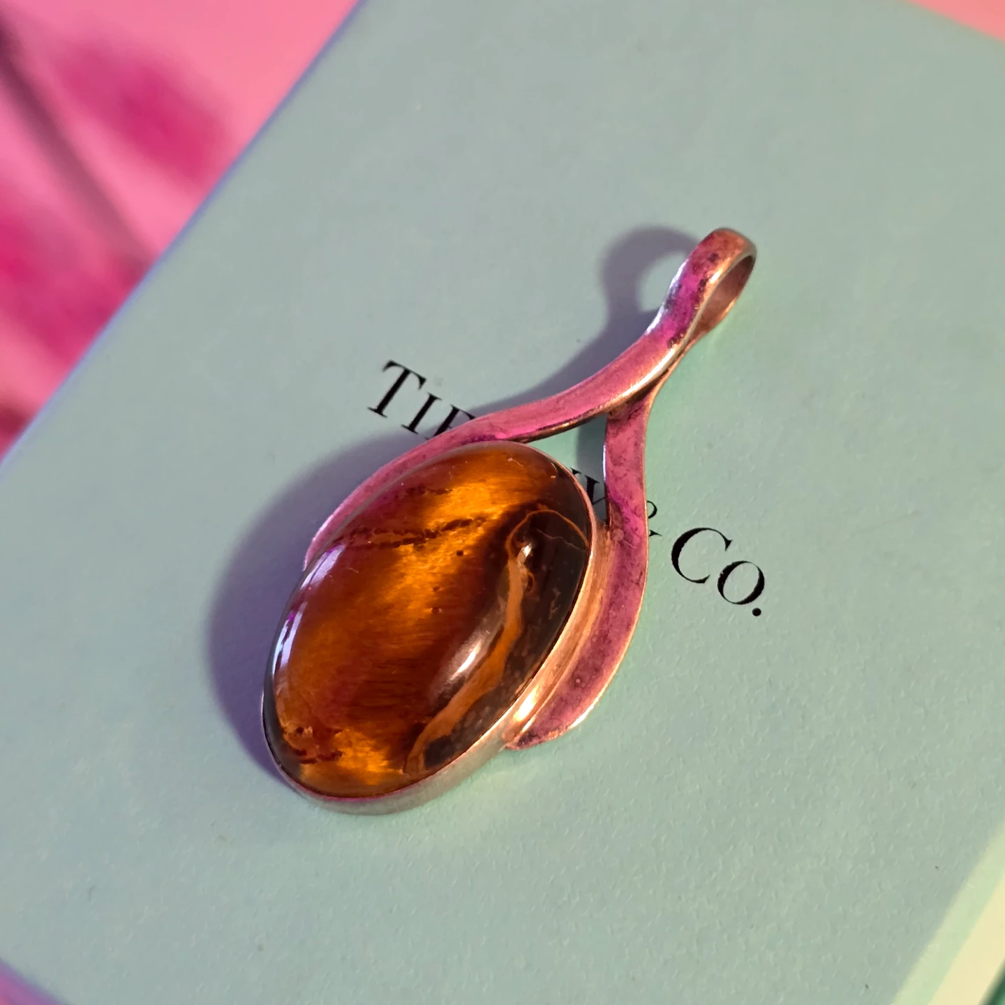 Vintage 925 Silver Tiger Eye stone pendant sale - photo 4